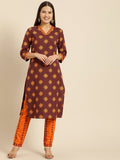 All About You Women Maroon Ethnic Motifs Printed Kurta with Printed Trousers