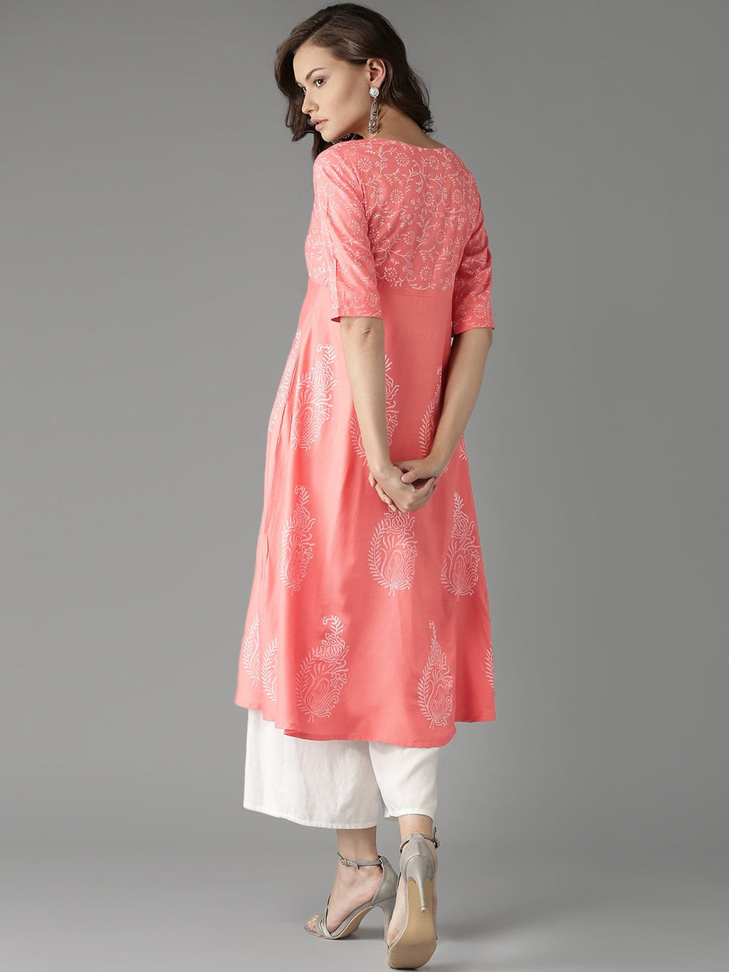 HERE&NOW Women Peach-Coloured Handblock Print A-Line Kurta