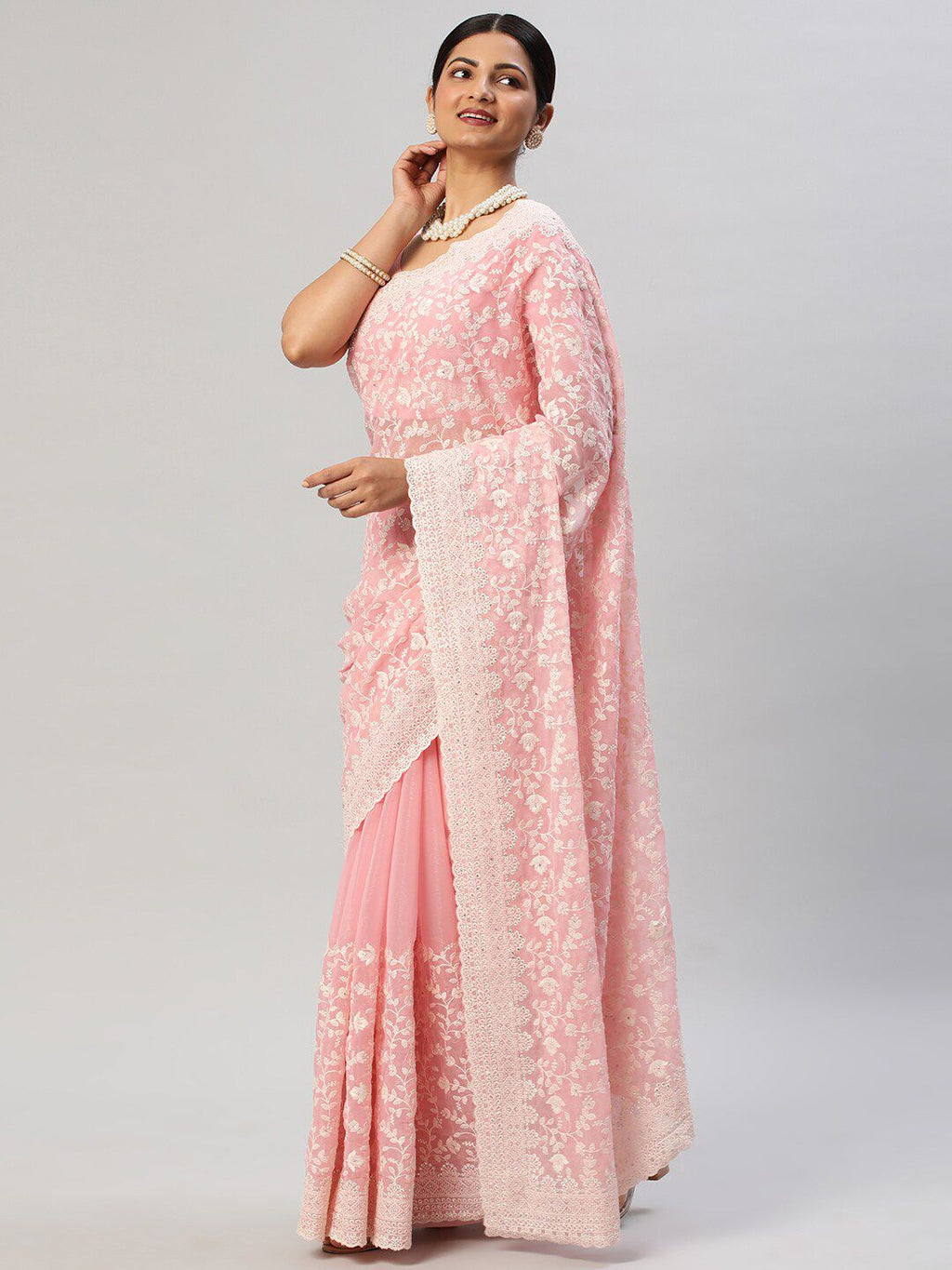 kasee Floral Embroidered Pure Chiffon Saree