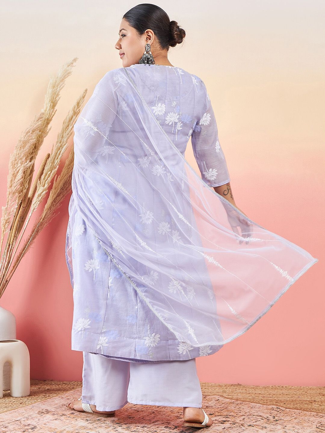 Sztori Floral Printed Round Neck A-Line Kurta with Palazzo & Dupatta