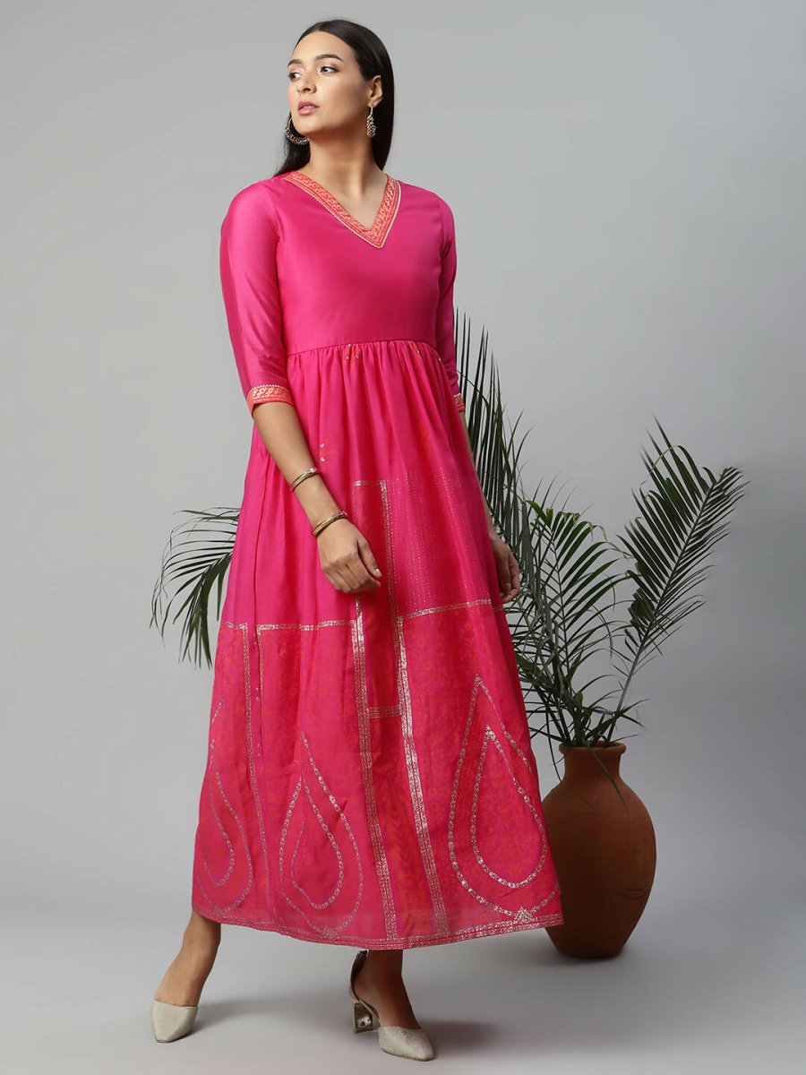 Ahalyaa Womens Pink Crepe Printed Dress
