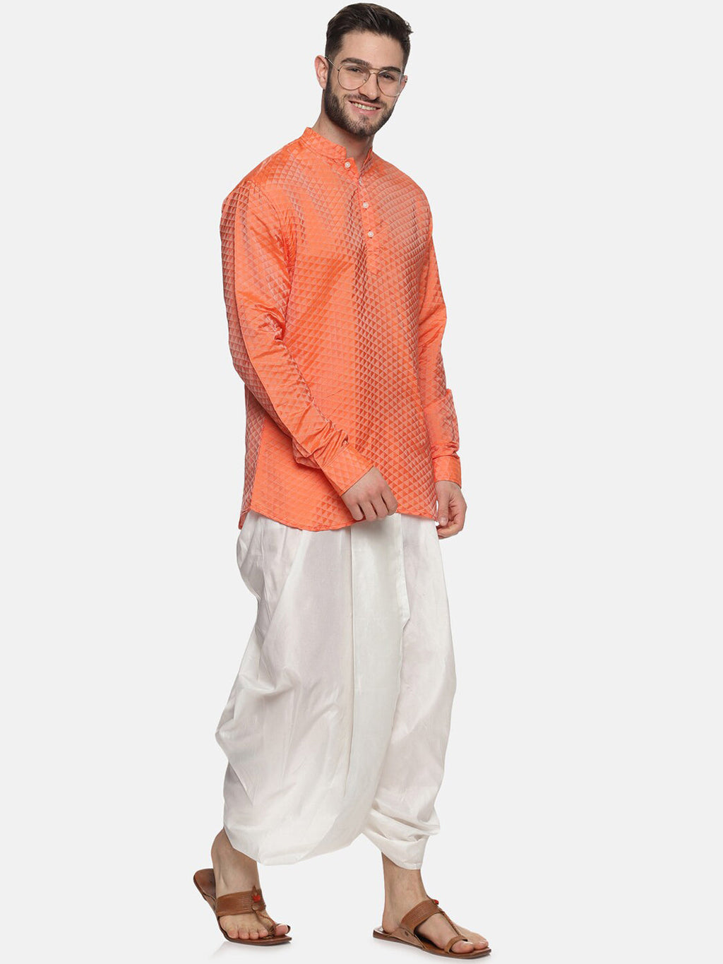 Sethukrishna Men Orange Empire Kurta with Dhoti Pants