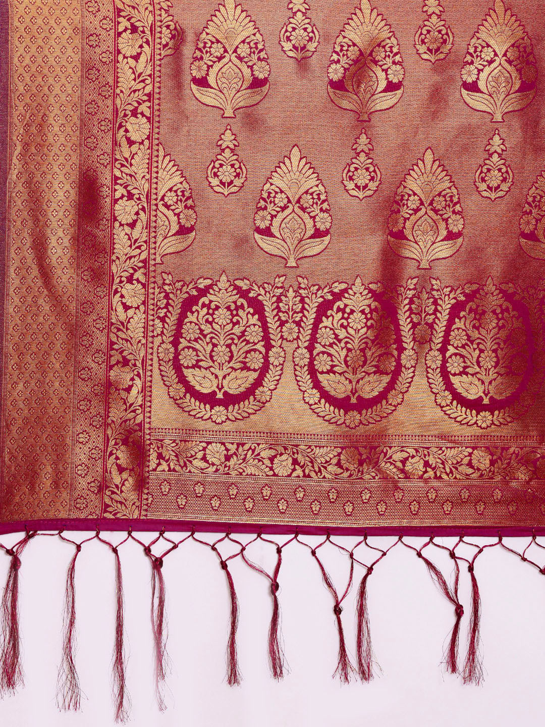 Saree Mall Magenta Ethnic Motifs Zari Silk Blend Banarasi Saree
