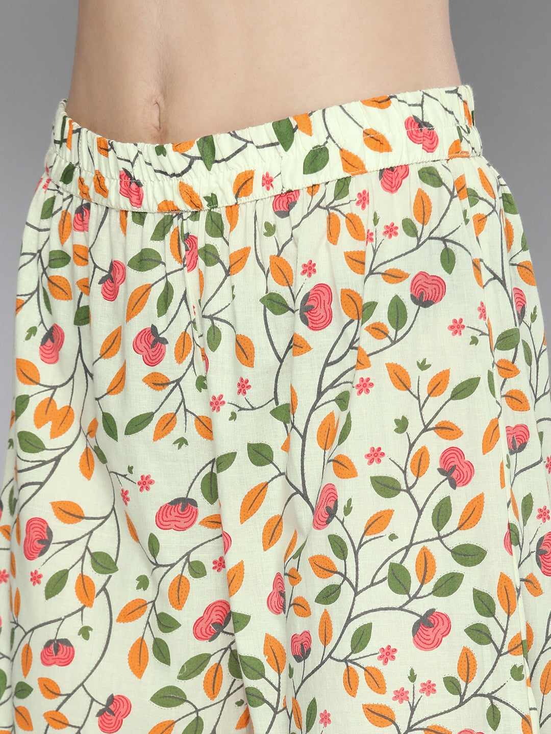 HERE&NOW Women Floral Printed Gotta Patti Pure Cotton Kurta with Sharara & Dupatta