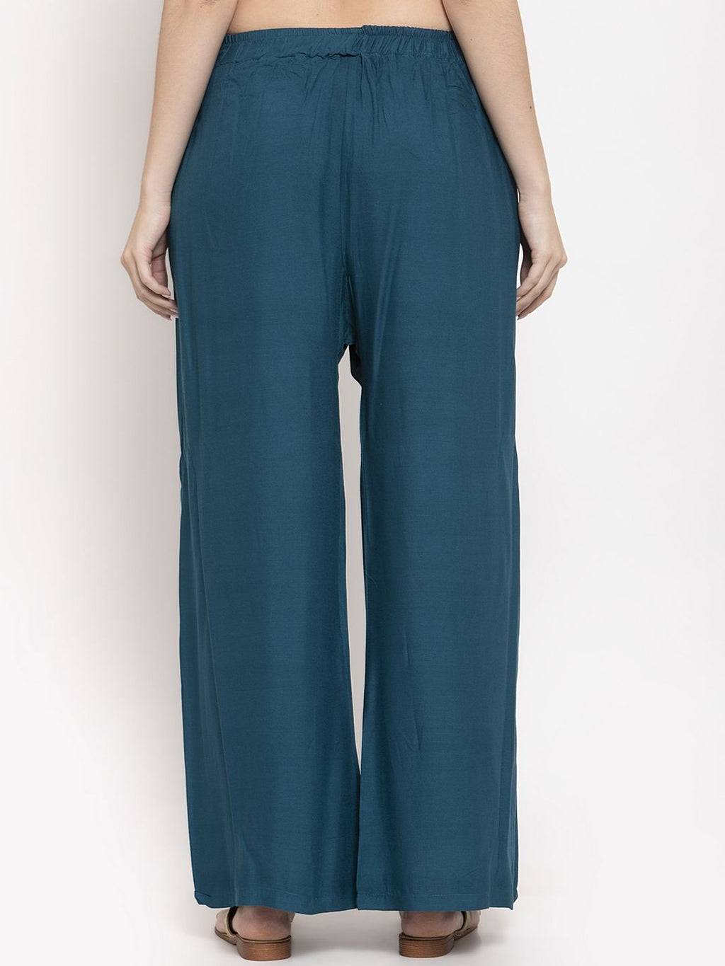 TAG 7 Women Set Of 2 Navy Blue & Peach-Coloured Solid Wide Leg Palazzos