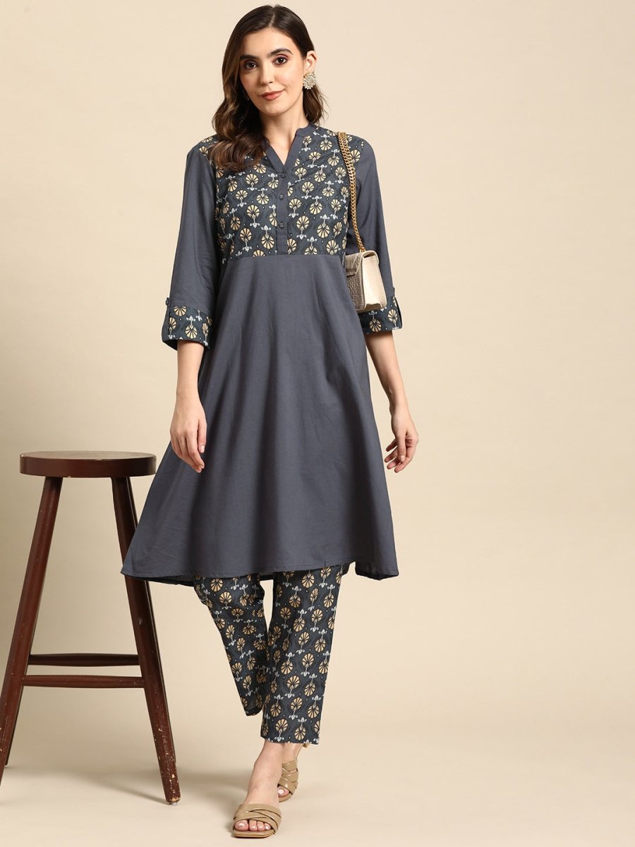 All About You Women Motifs Yoke Design A-Line Kurta with Trousers
