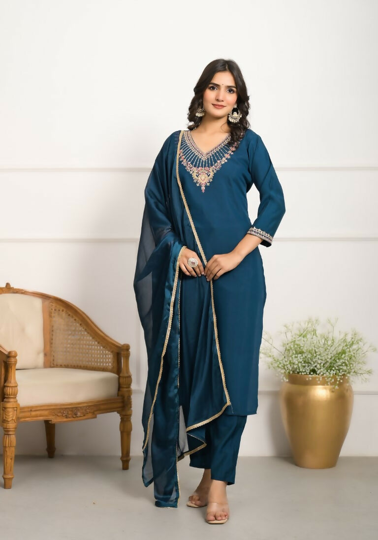 Festive Wear Ethnic Rama Viscose Chanderi Stitched Suit With Dupatta - Tanisha
