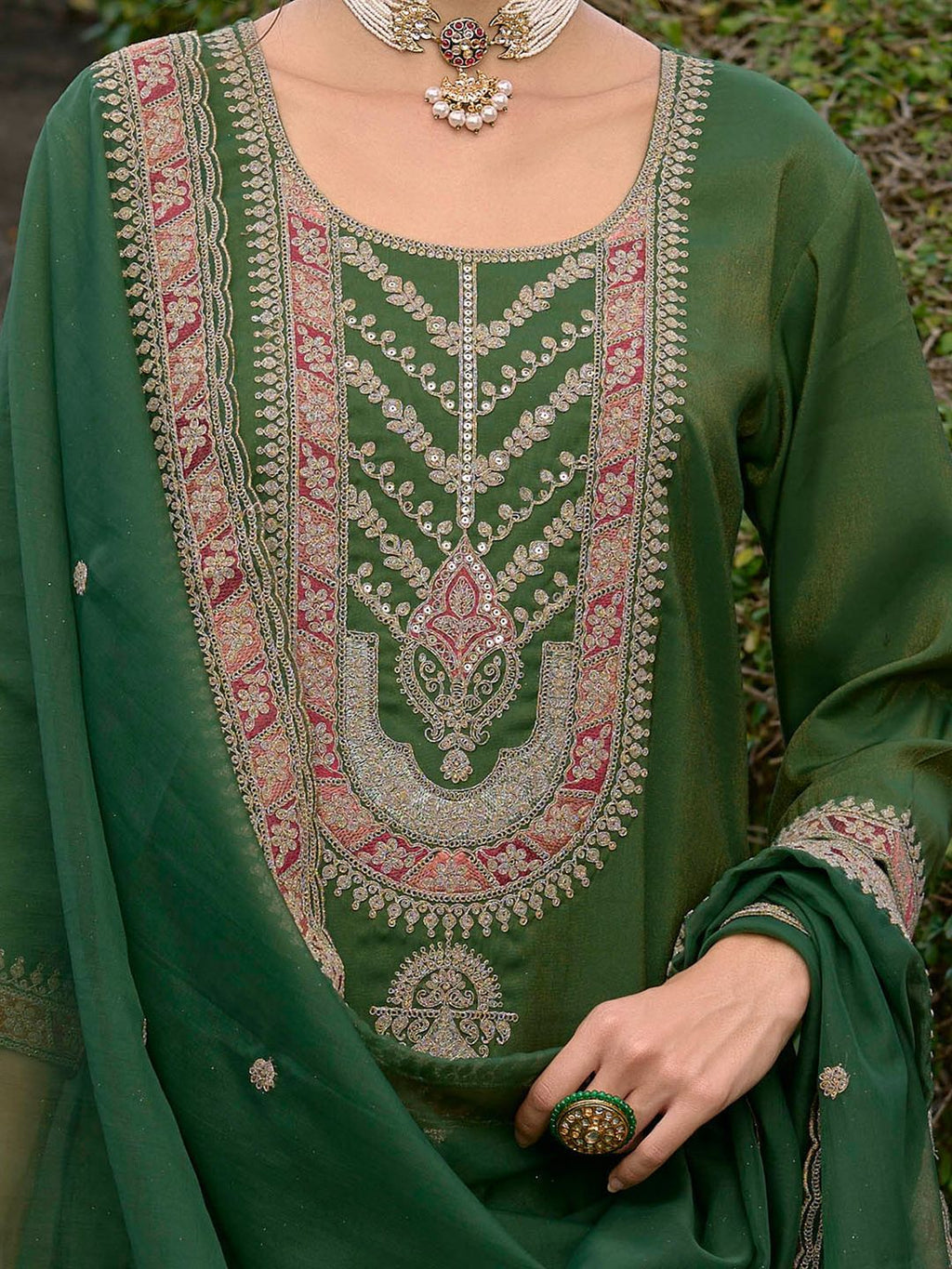 Indo Era Ethnic Motifs Yoke Design Straight Kurta with Trousers & Dupatta