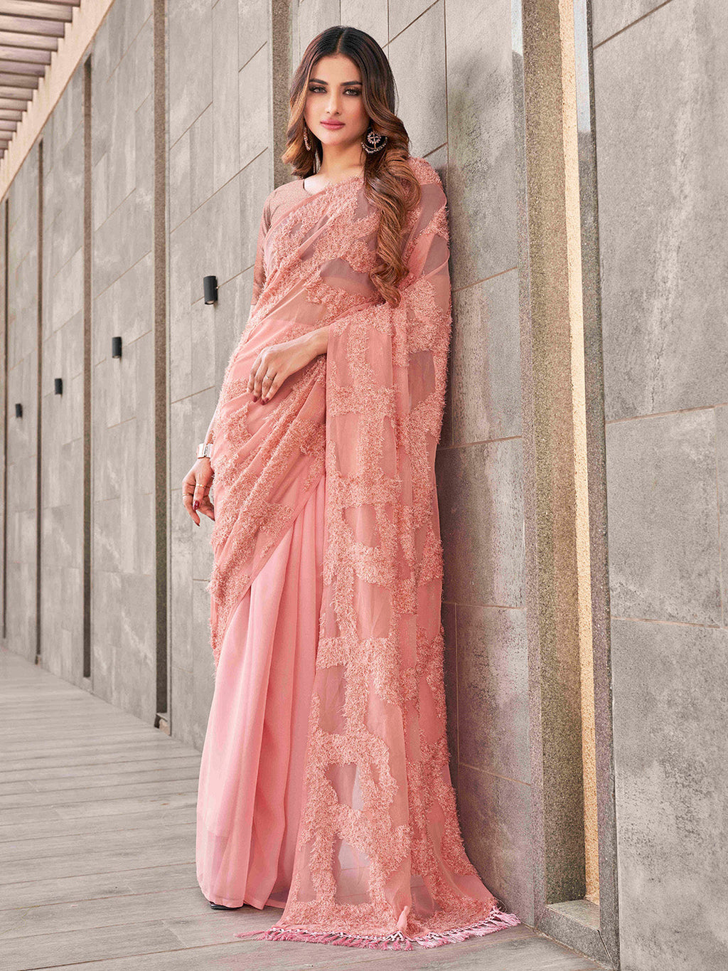 Tikhi Imli Peach Abstract Woven Design Half And Half Saree