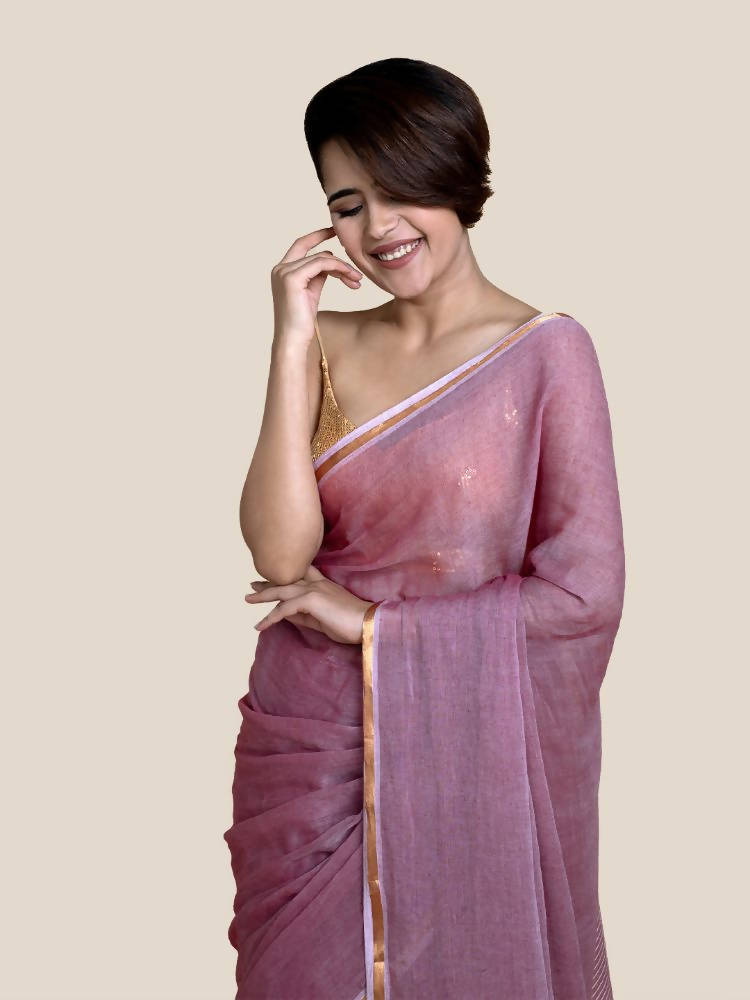 Suta Women Maroon Mul Cotton Saree With Zari Border And Ghicha Pallu