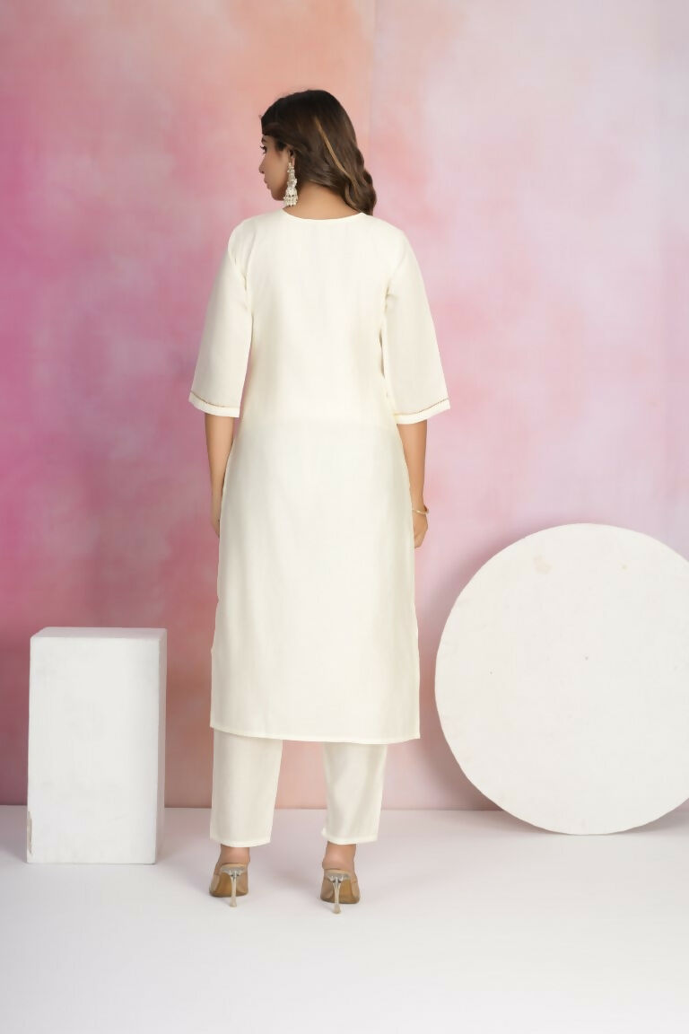 Ethnic Festive Wear Viscose Chanderi Off White Stitched Suit With Dupatta - Tanisha