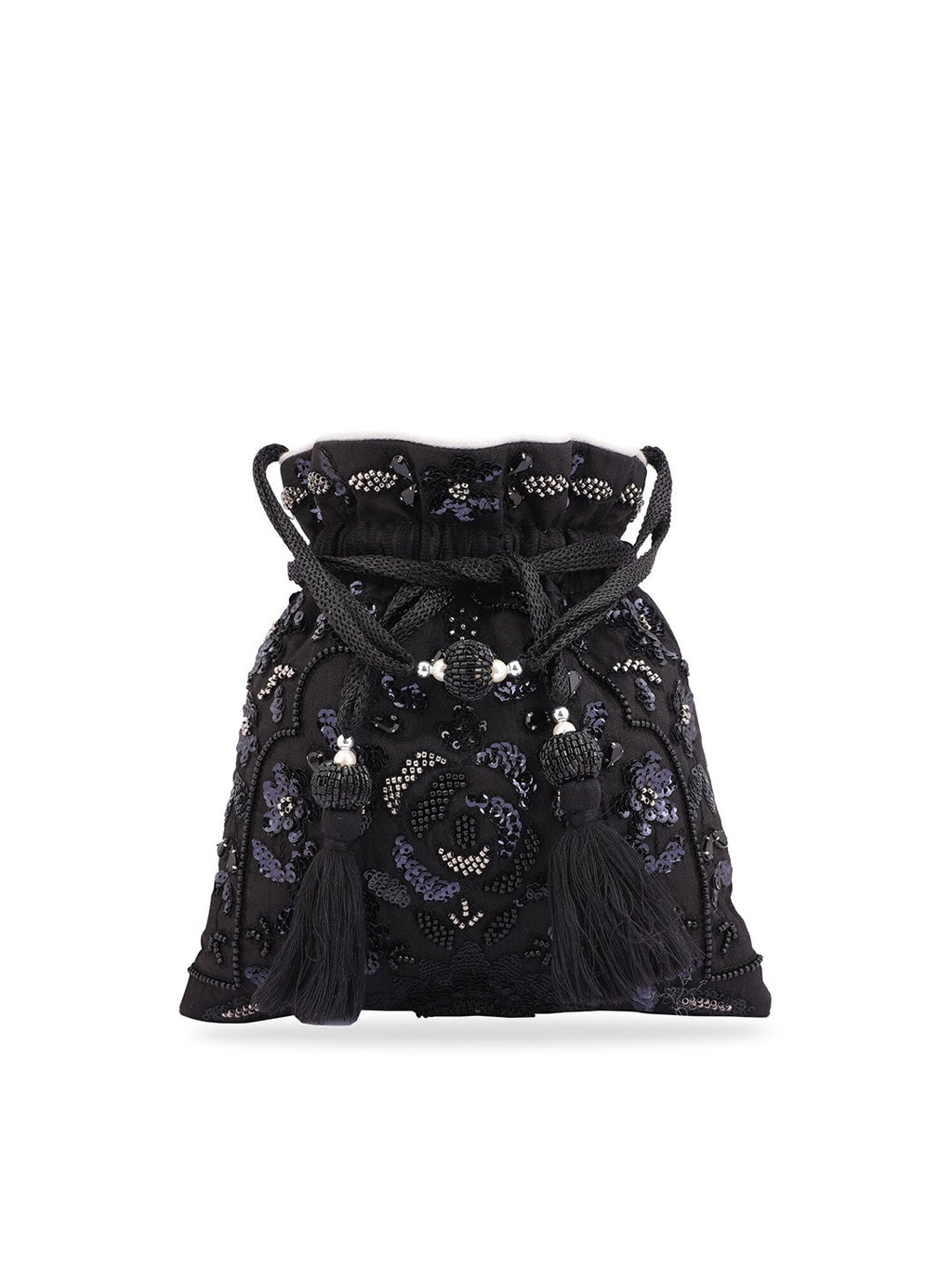 Masq Black & White Embroidered Potli Clutch