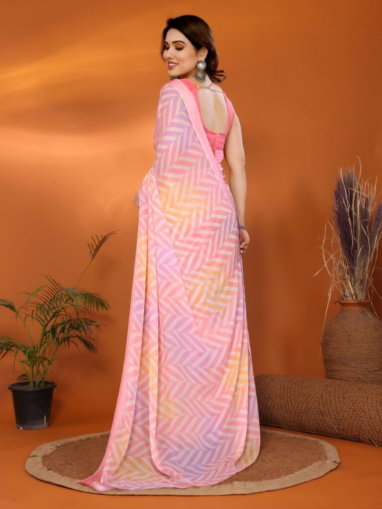 Partywear Designer Bright Moss Satin Patta Pink Fancy Saree - Durga