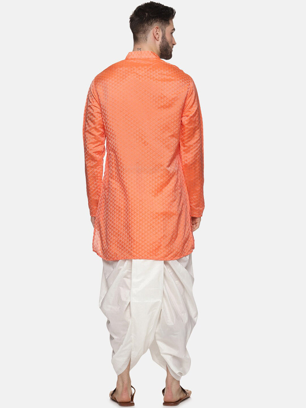 Sethukrishna Mens Orange Kurta with Dhoti Pants