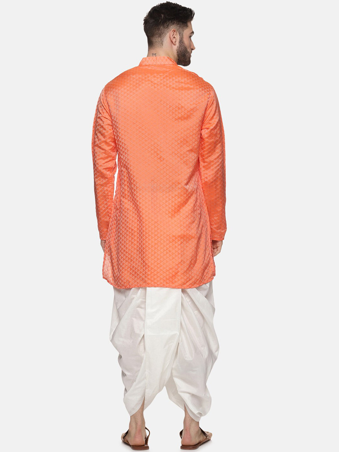 Sethukrishna Mens Orange Kurta with Dhoti Pants
