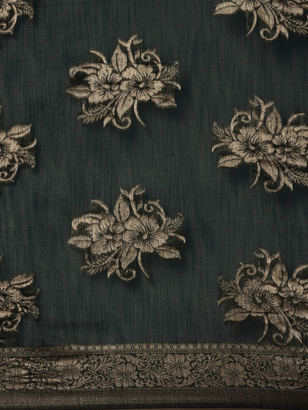 Saree Mall Green Floral Linen Blend Banarasi Saree