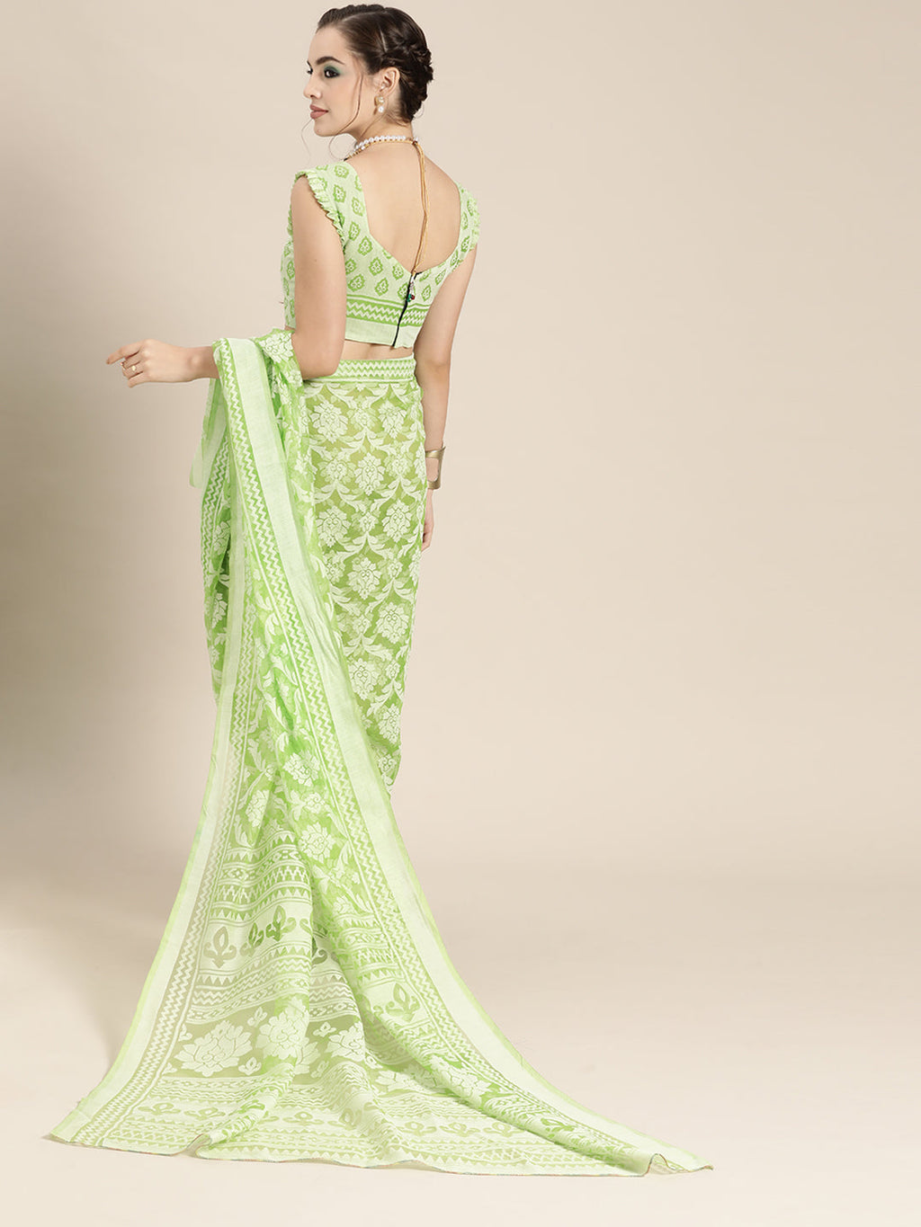 Saree Mall Green Ethnic Motifs Brasso Chanderi Saree