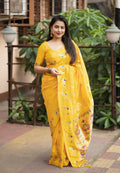 Yellow Pure Silk Woven Design Saree with Unstitched Blouse - Hiral Fashion