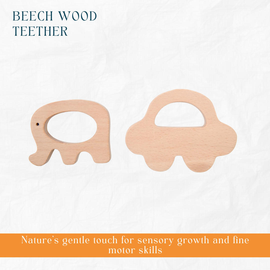 Nesta Toys Newborn Gift Set - Wooden Skwish Rattle, Clacker Rattle, Elephant & Car Teether