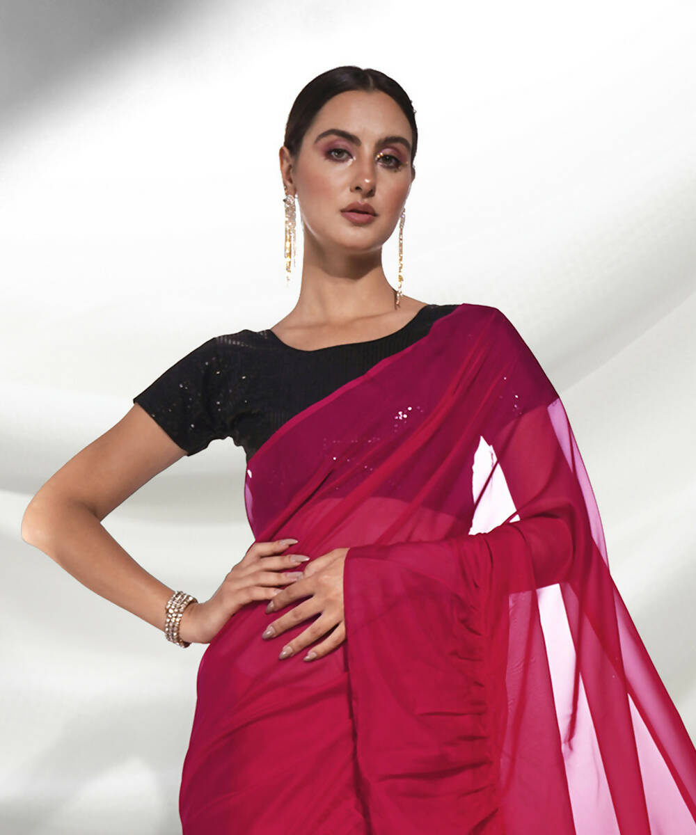Pink Organza Solid Saree With Unstitched Blouse Piece - Shanaya