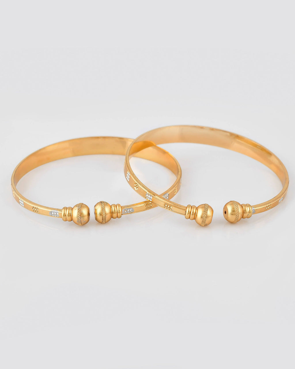 VOJ Stainless Steel Beads Gold-Polished Bangle Set (Pack of 2)