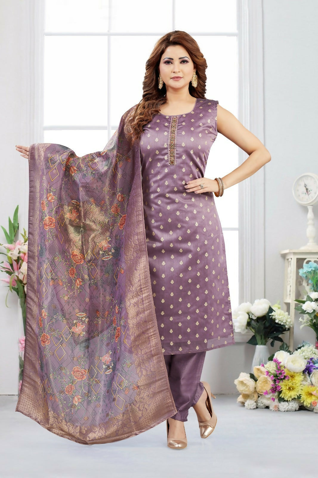 Joban Fashion Jacquard Lylac Color Kurta Set