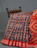 Shades Of Navy Blue And Red Patola Print Semi Chanderi Saree By Gayathri Reddy Designer Studio