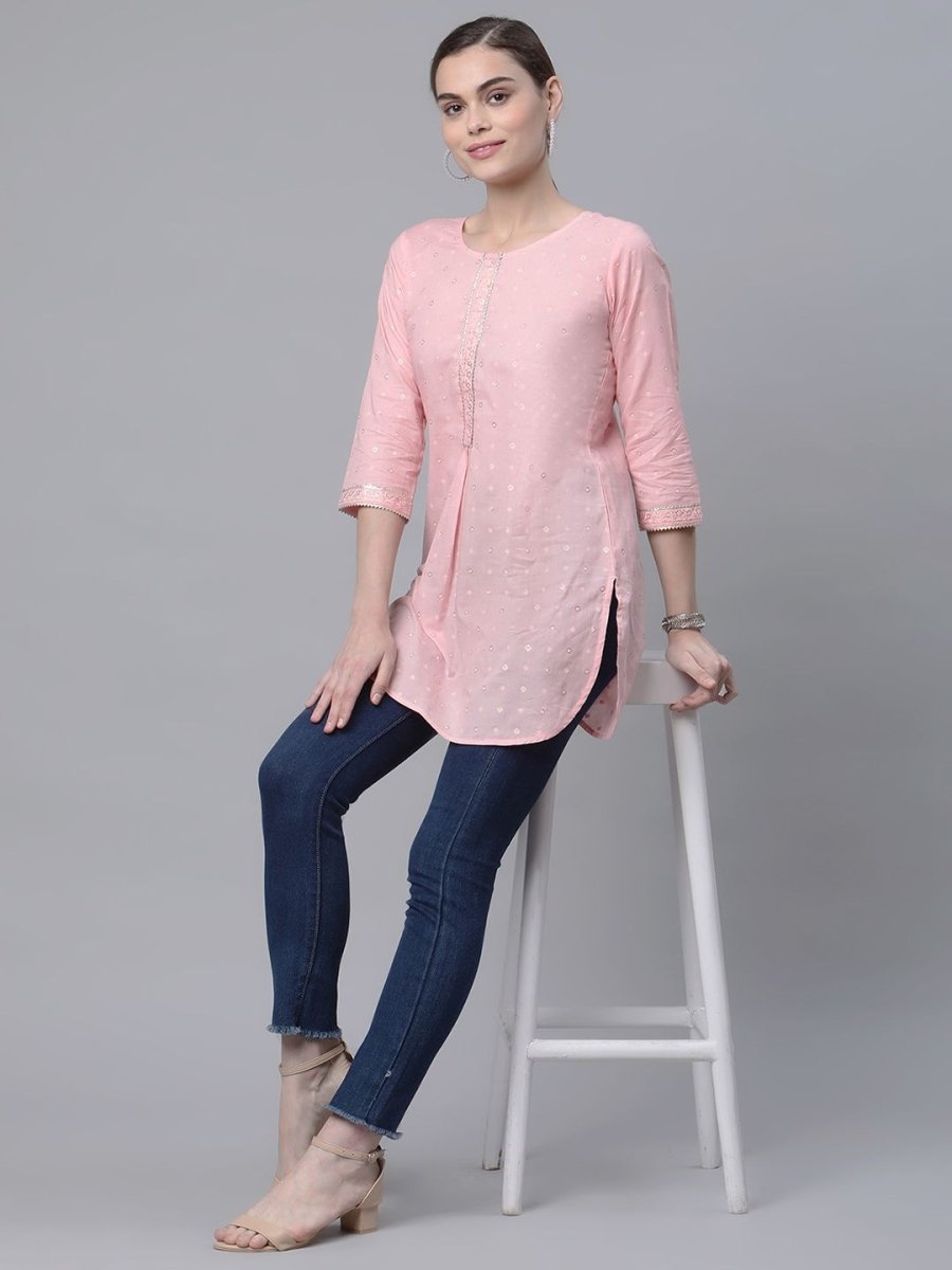 Ahalyaa Women Baby Pink Beautiful Pure Cotton Printed Tunic