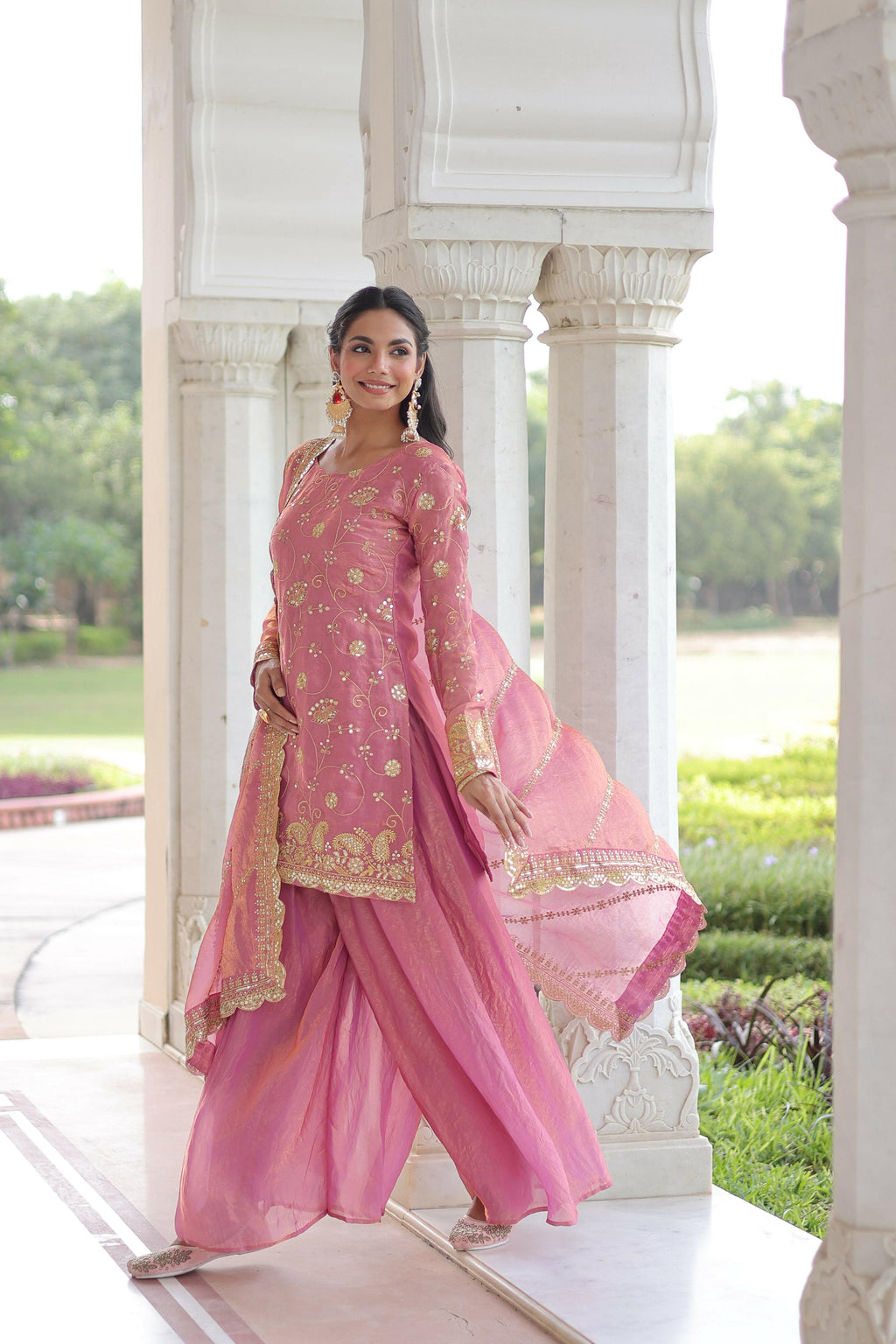 Joban Fashion Pink Readymade Kurta Set With Sequence embroidery Work
