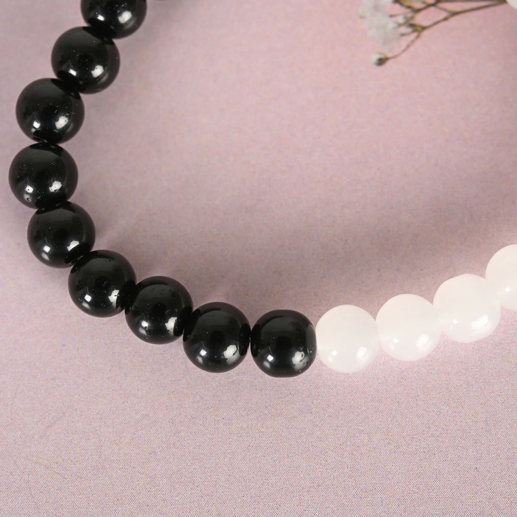 NVR Men & Women Black & White Marbel Crystal Elasticated Bracelet