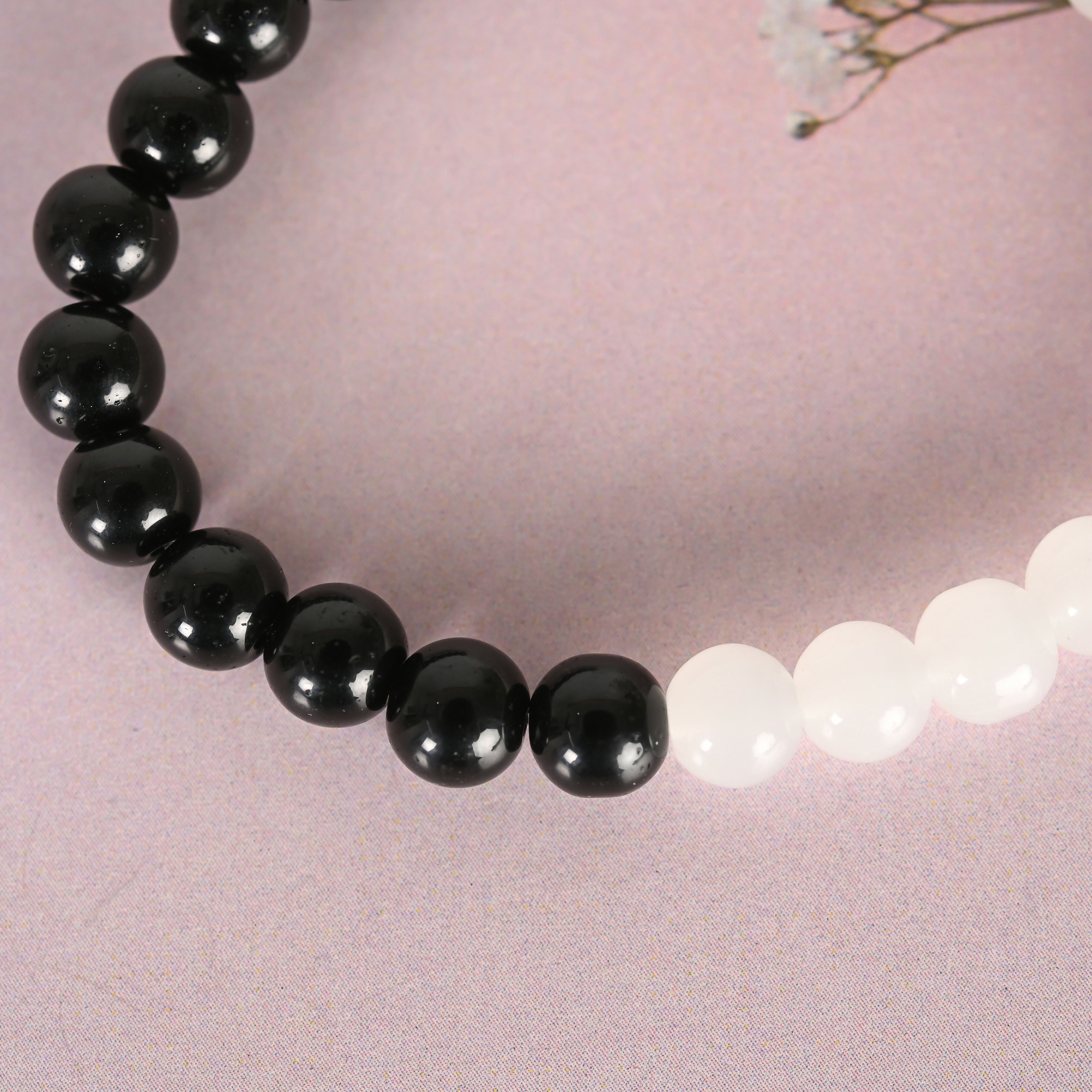 NVR Men & Women Black & White Marbel Crystal Elasticated Bracelet