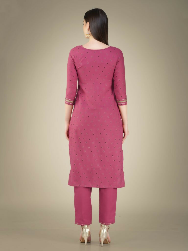 Jyoti Fashion Women's Wine Cotton Magic Slub Embroidery & Sequence work Kurta with Trouser & Dupatta