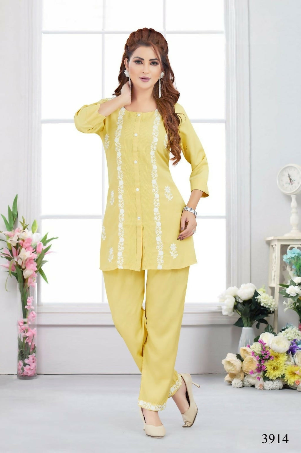 Joban Fashion Heavy Muslin Lemon Color Kurta Set