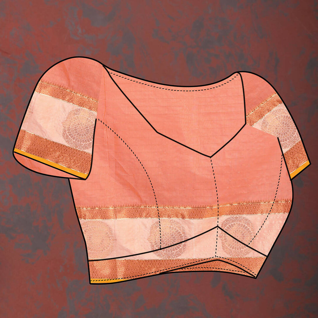 Lorenvalley Fashion Peach Cotton with Woven Design Zari Weaving Saree