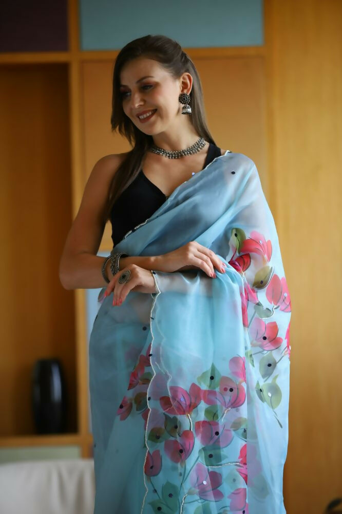 Vamsee Dhruti2 Sky Organza Saree