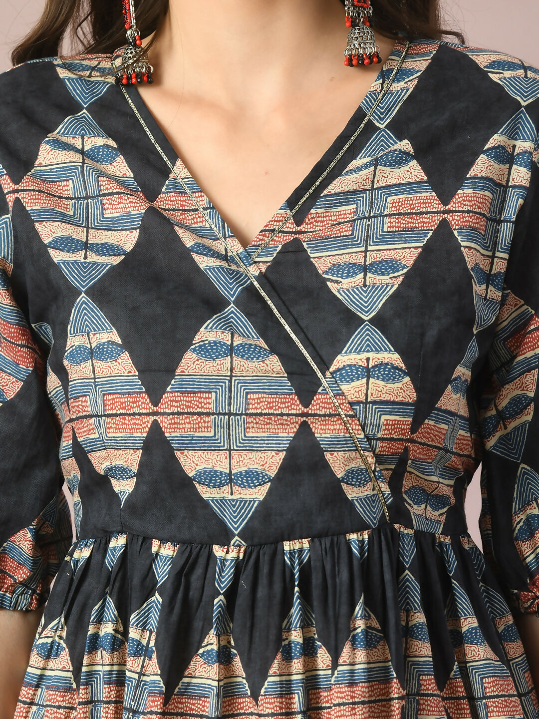 Myshka Women's Multi Printed Cotton V-Neck Empire Party Dress
