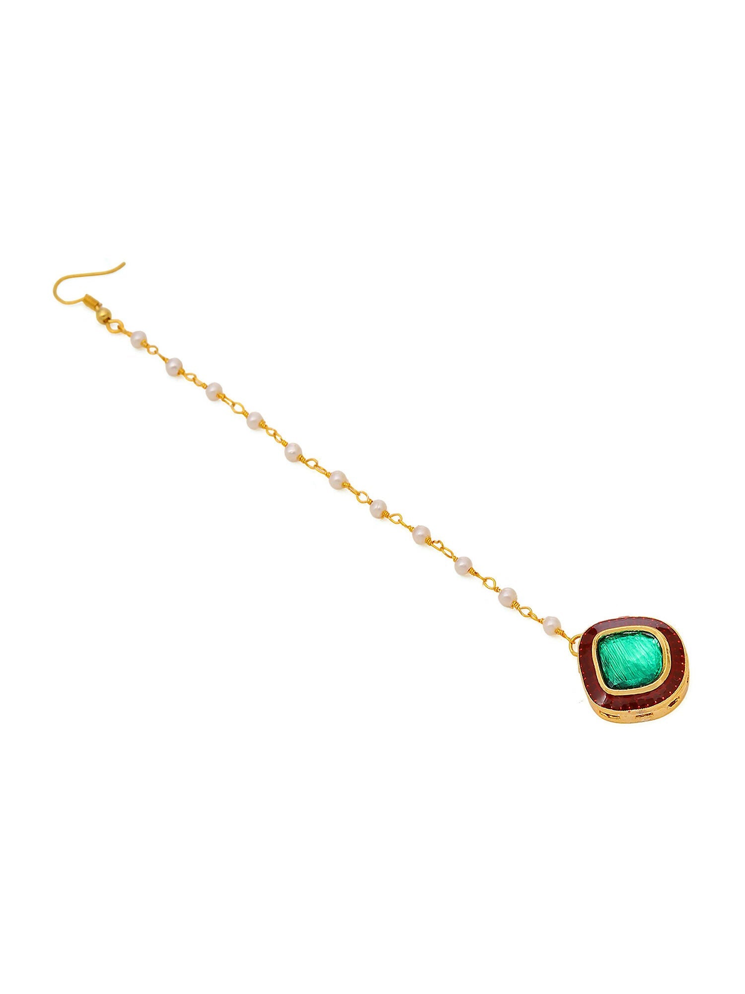 Ruby Raang Green and Red Meenakari Kundan Maang tikka