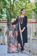 Partywear Designer Chanderi Black Stitched Suit With Dupatta - Tanisha