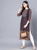 Myshka Women Multicoloured Ethnic Motifs Printed Mirror Work Kurta