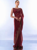Maroon Burburry Designer Work Lace Border & Swarovski Work Saree - Orchid