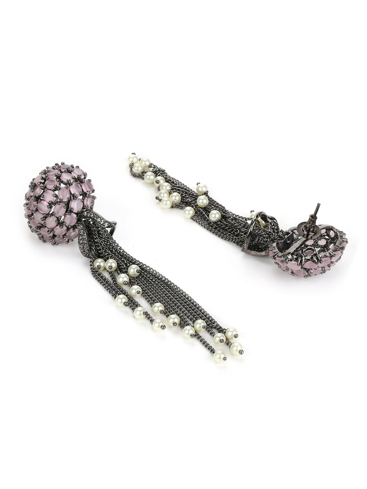 Blush Purple Stone Earrings with Pearls- Ruby Raang