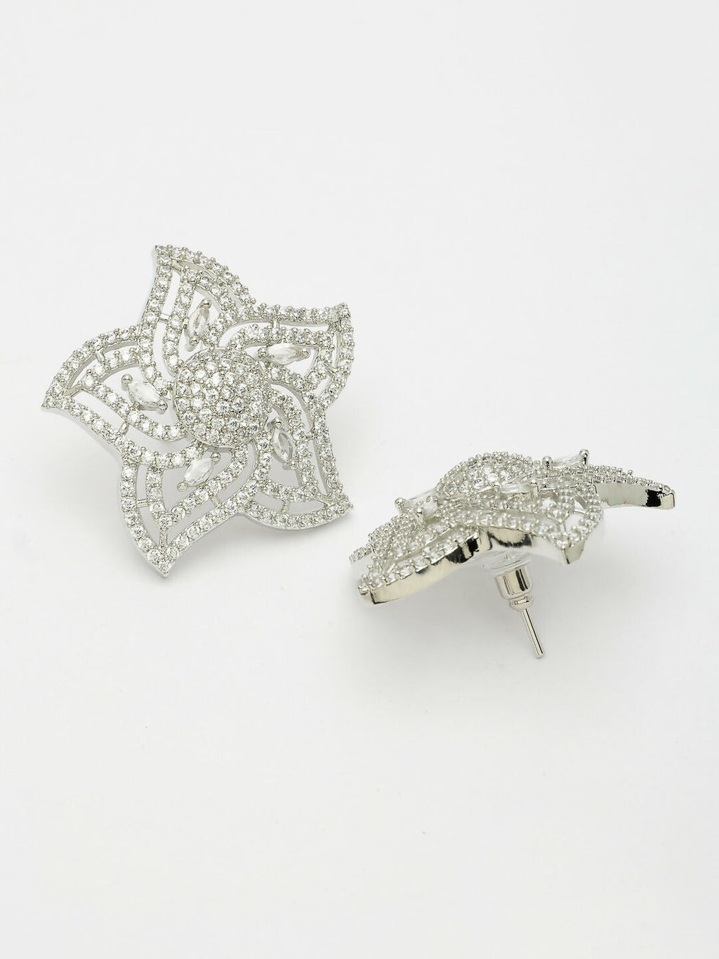 NVR Wome's Silver-Plated AD- Studded Star-Shaped Contemporary Stud Earrings