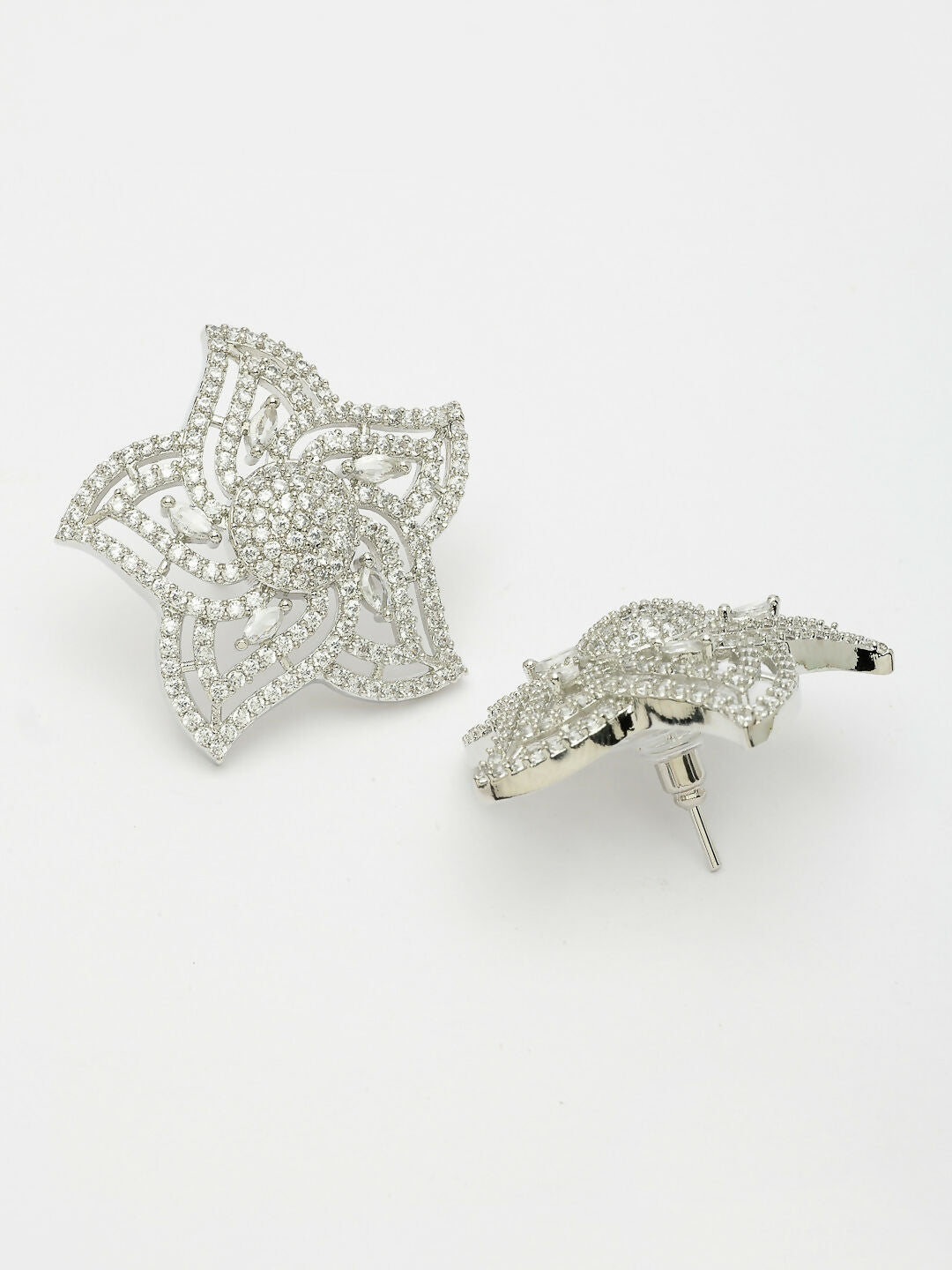 NVR Wome's Silver-Plated AD- Studded Star-Shaped Contemporary Stud Earrings