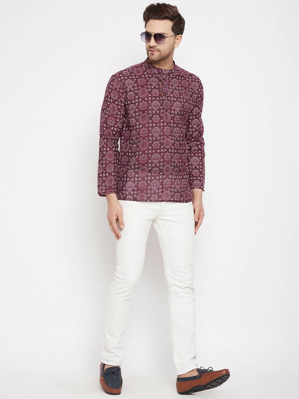 Even Apparels Maroon Pure Cotton Men's Kurta With Slit Neckline