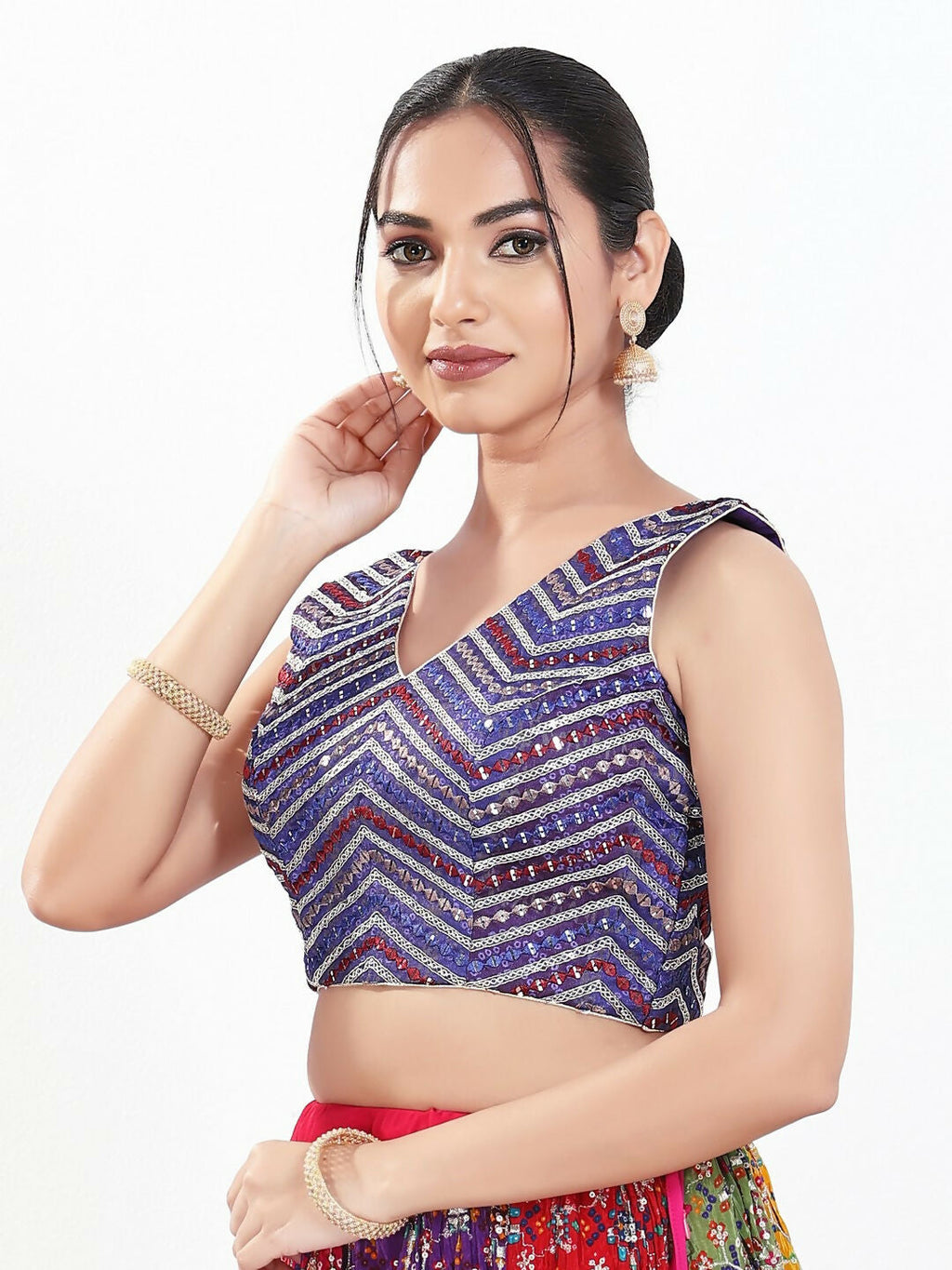 Joban Fashion Purple Silk Padded Blouse With V Neck Sleeveless