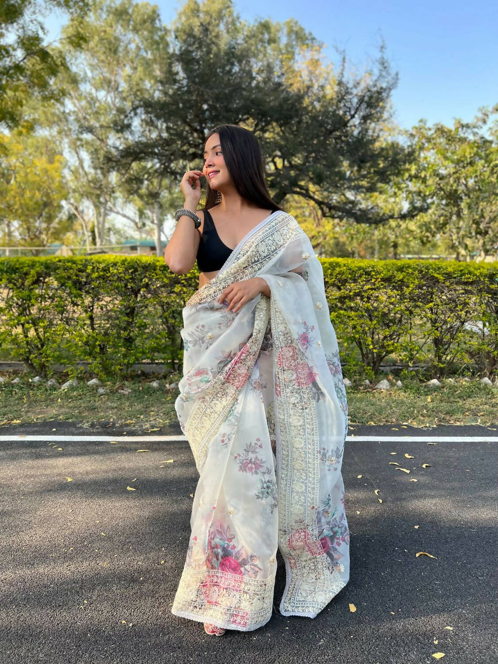 Vamsee White Organza Saree