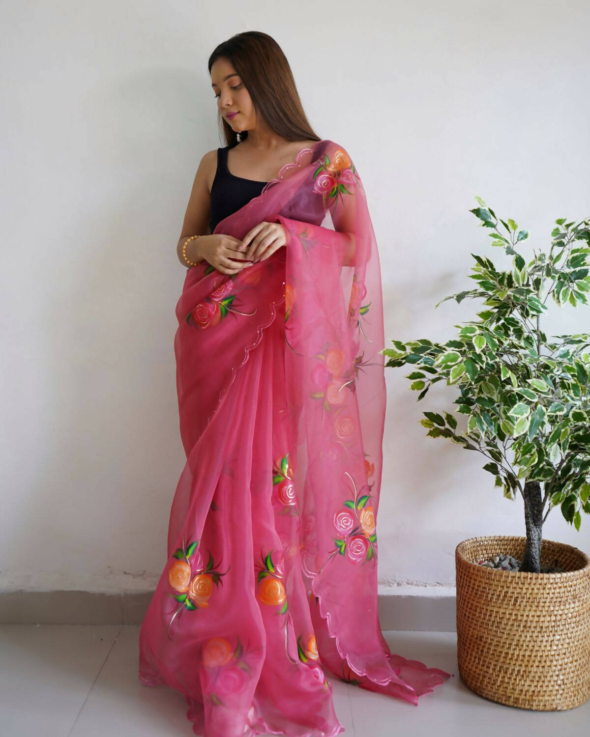 Vamsee Pink Organza Saree