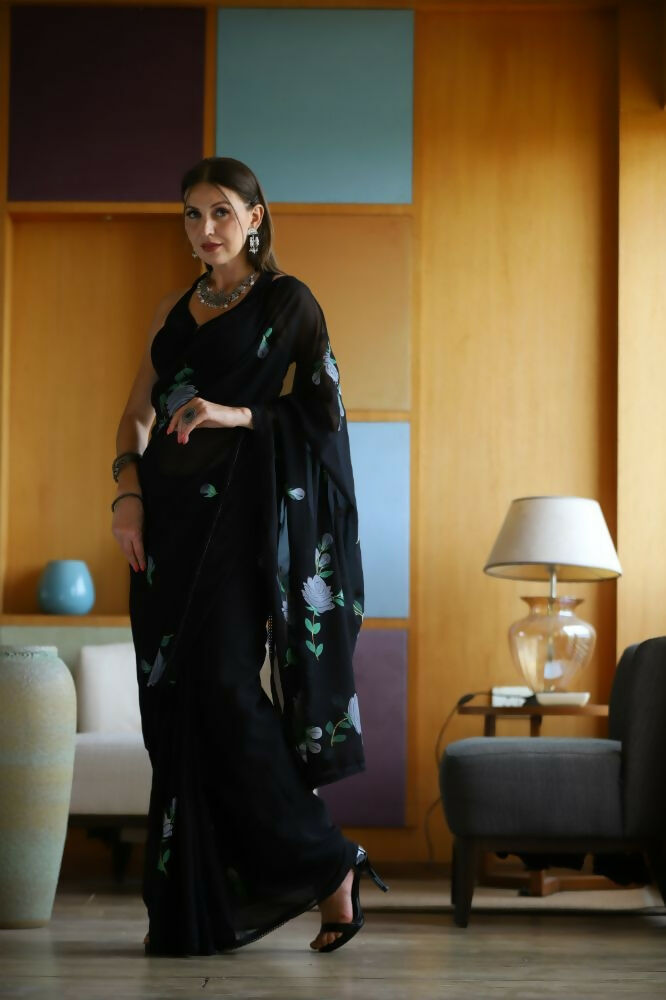 Vamsee Laxmi Black Georgette Saree