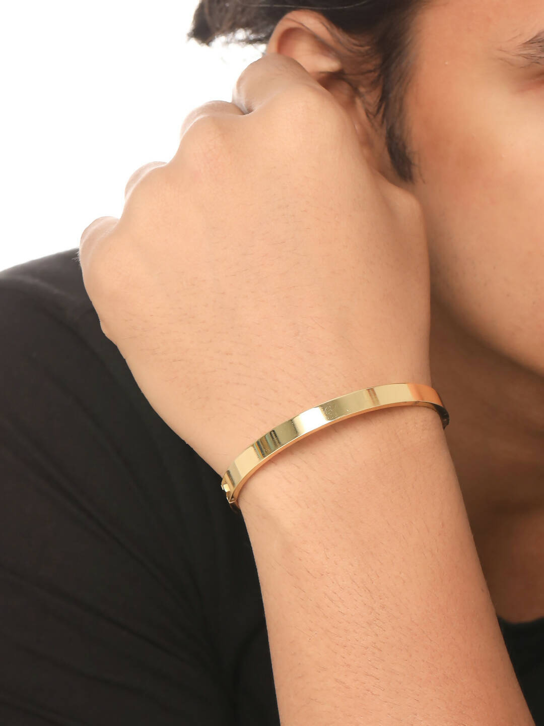 NVR Men's Gold Metal Interlock Kada Bracelet