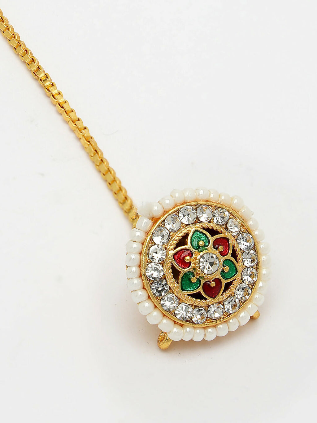 NVR Women's Gold-Polished CZ Stone-Studded Borla Maang Tikka